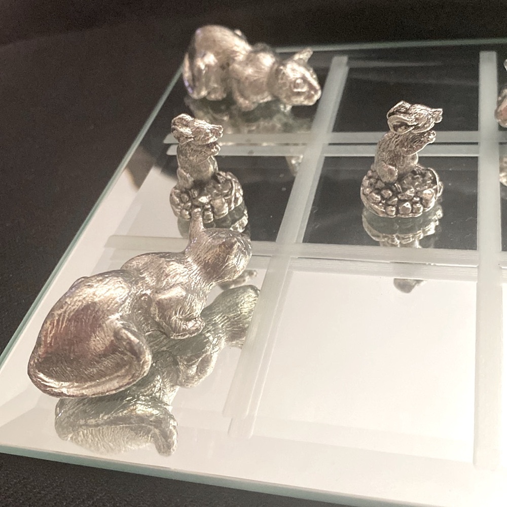 Tic Tac Toe Set Pewter Cat and Mouse